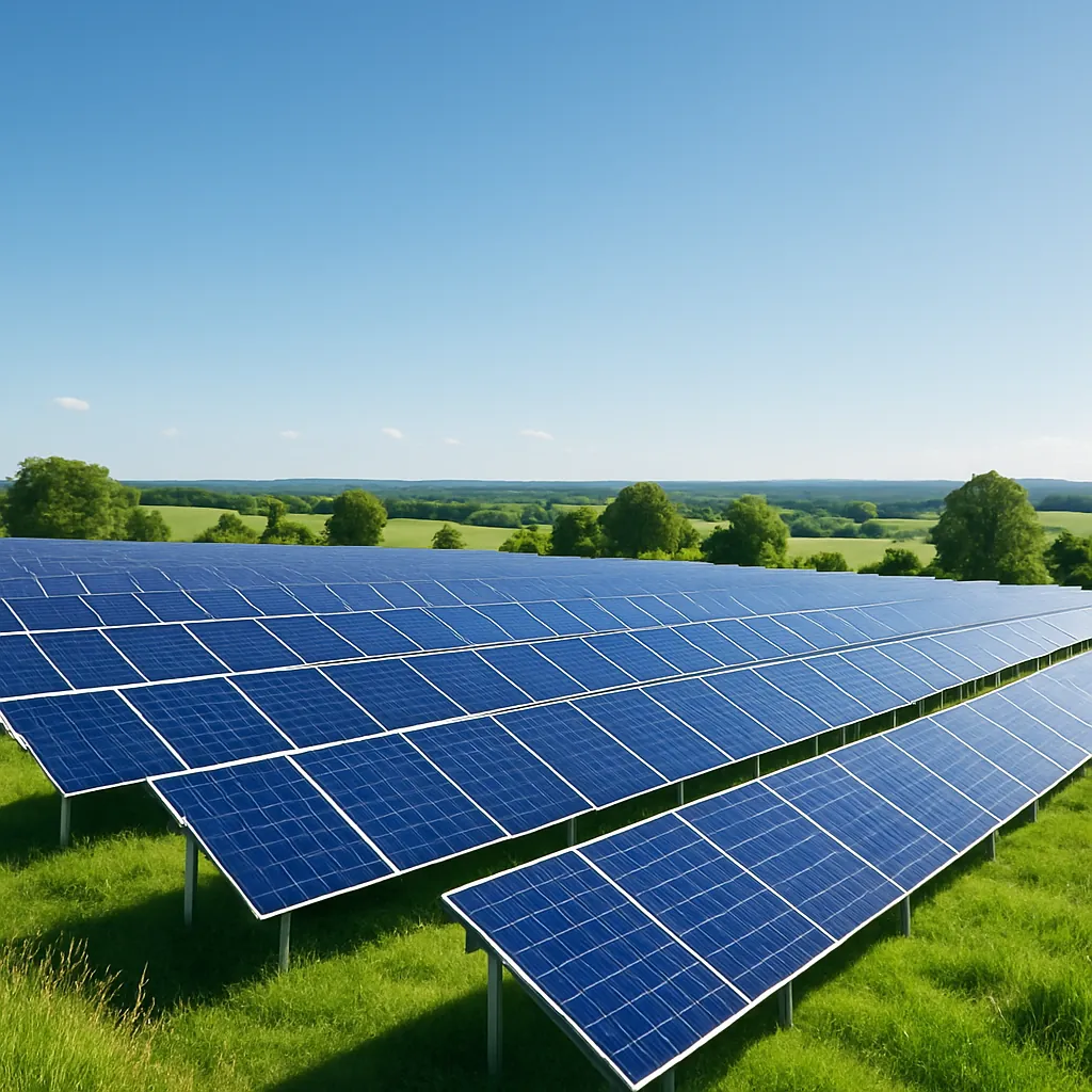 Landscape with a large solar park generating renewable energy