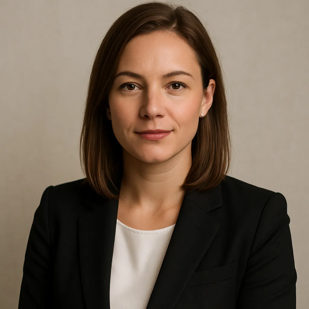 Professional headshot portrait of a confident businesswoman